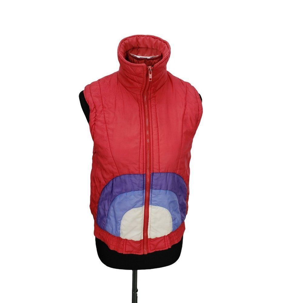 Cloud 9 Vintage Red Puffer Vest Rainbow Arch Retro Ski Sleeveless Jacket Small